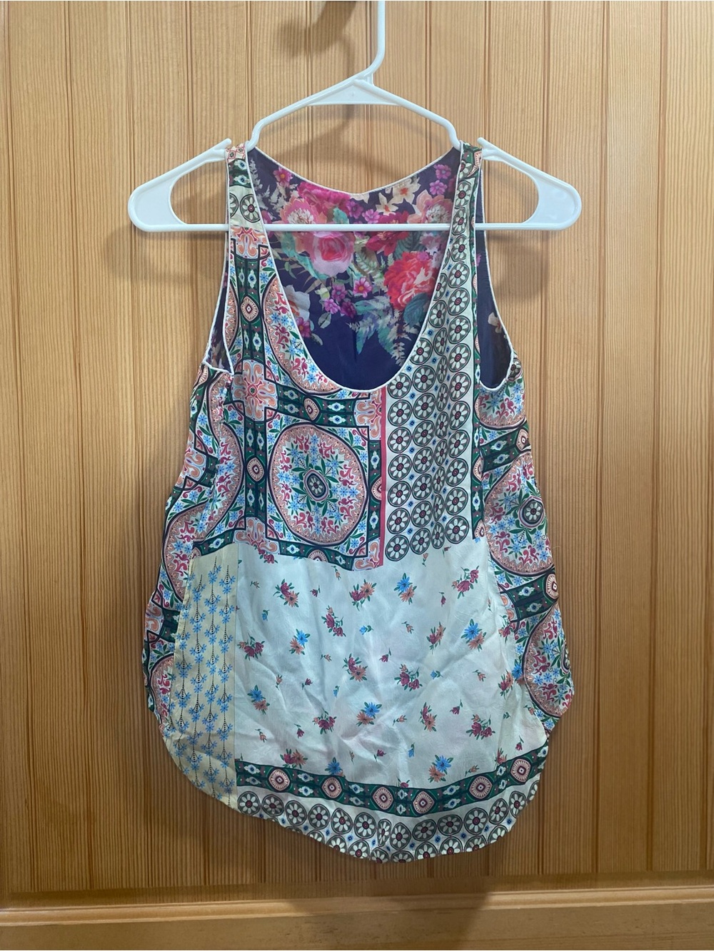 Johnny Was Reversible Floral Purple and Boho Patchwork Scoop Neck Tank Top - Picture 3 of 3